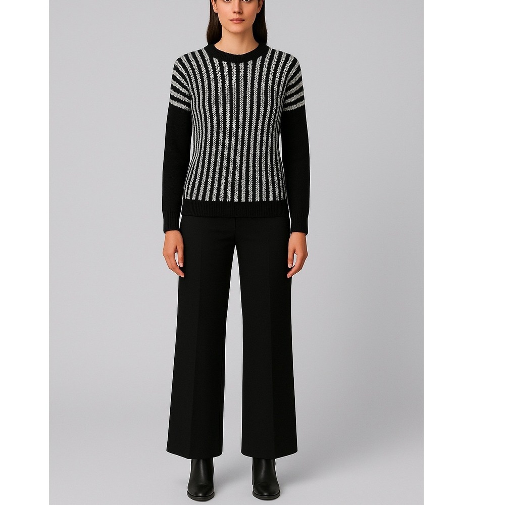 Zara Collection Black White Stripe Knit Sweater Pullover‎ Womens Size M